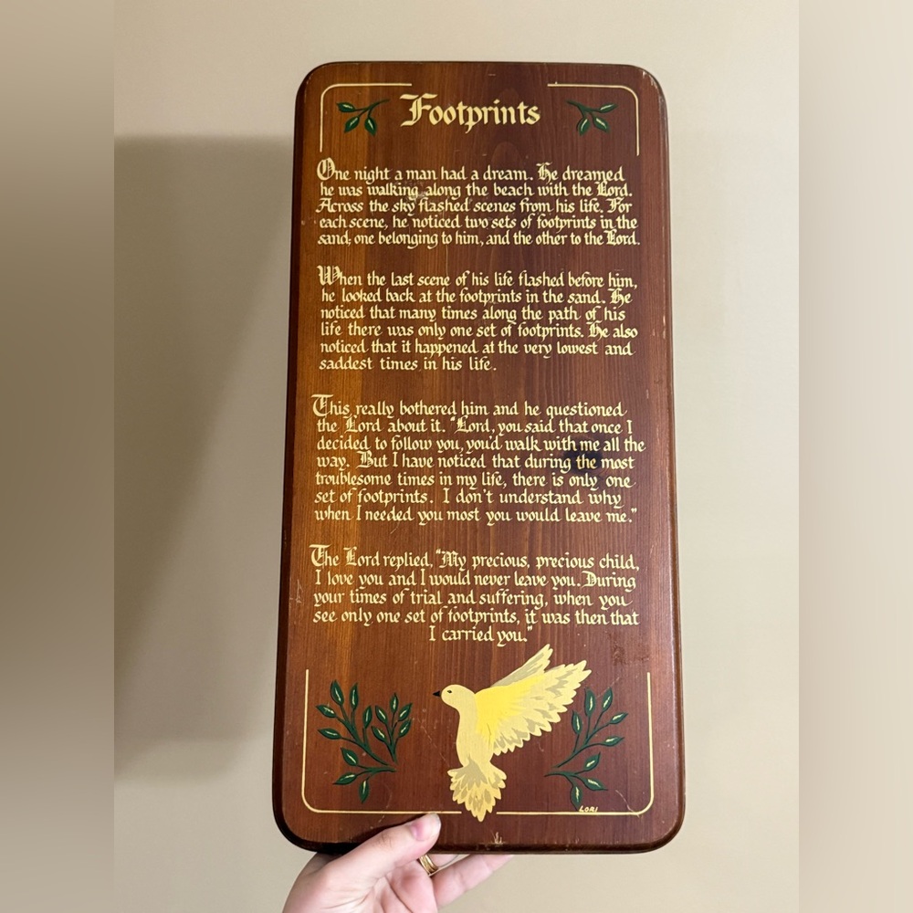 Footprints Wooden Wall Plaque with Dove - Brown and Yellow